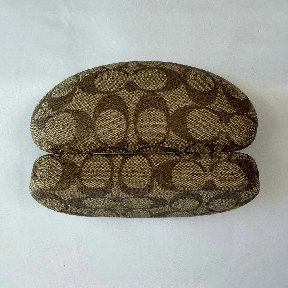 Coach Signature Monogram Hard Eyeglass Sunglasses Case Brown Tan Tan Logo